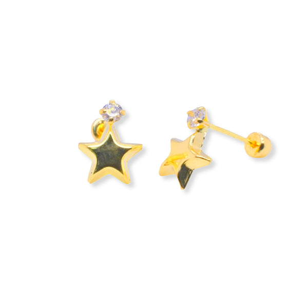 14E00460. - 14 Karat Yellow Gold Star Clear CZ 7.8mm Screw Back Earring