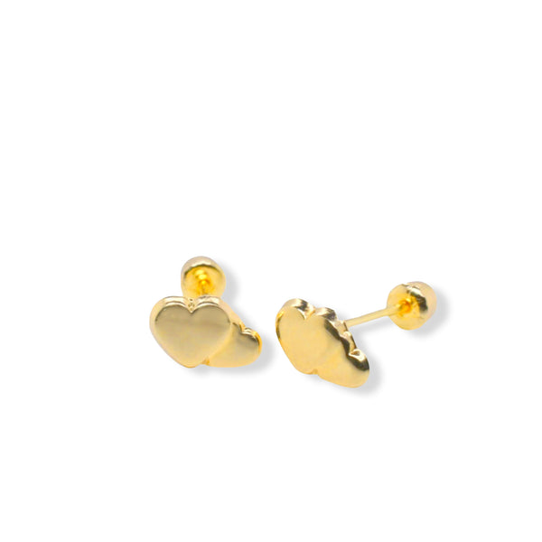 14E00461. - 14 Karat Yellow Gold Twin Hearts 5.8mm x 3.7mm Screw Back Stud Earring