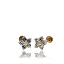 14E00466.-CLR - 14 Karat Yellow Gold Flower Clear CZ 4.8mm Screw Back Earring