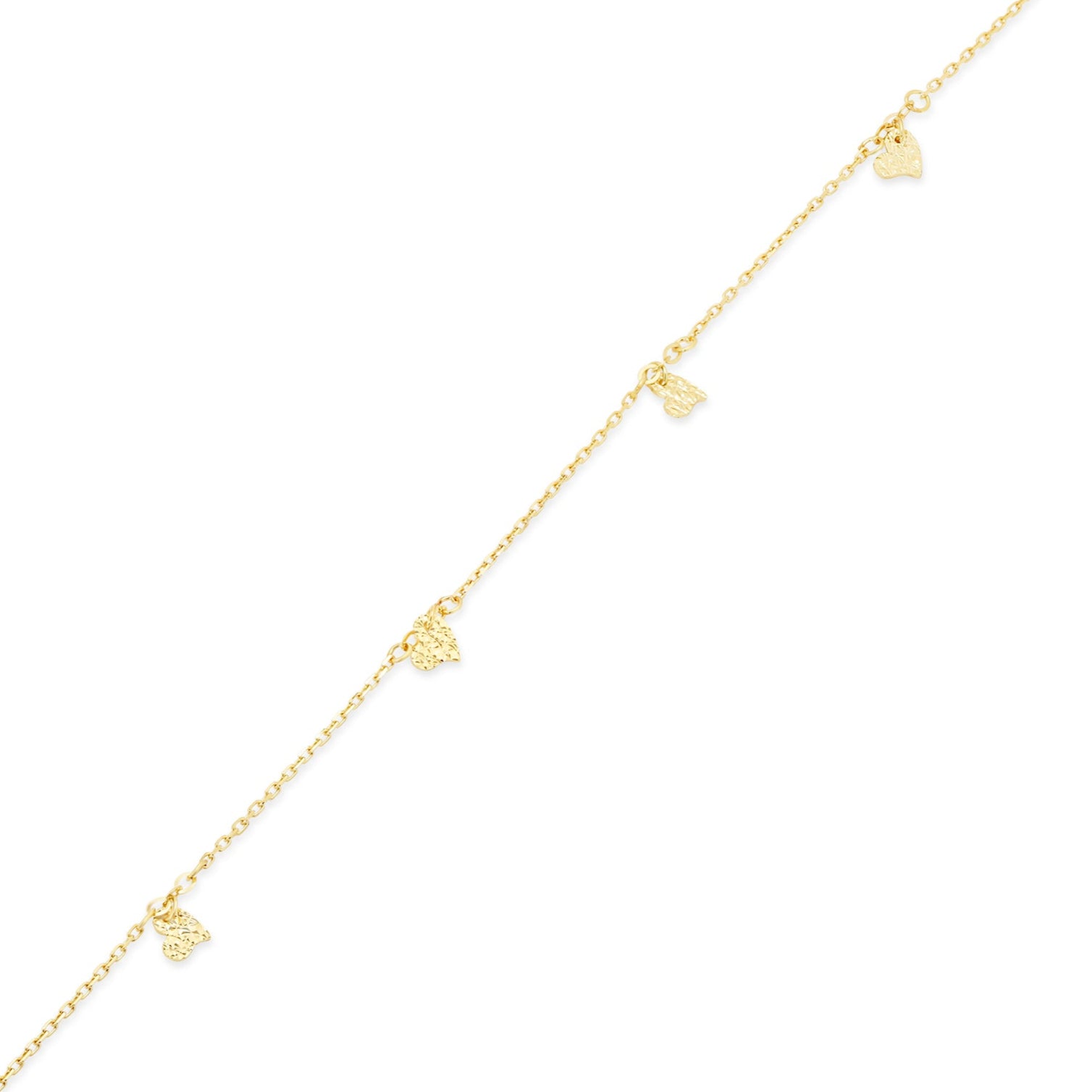 14KB0003. - 14 Karat Yellow Gold Diamond Cut Heart Charms 4mm Adjustable Bracelet