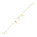 14KB0004. - 14 Karat Yellow Gold Diamond Cut Beads Guadalupe and Cross Charms Adjustable Bracelet