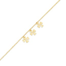14KB0005. - 14 Karat Yellow Gold Diamond Cut Four Leaf Clover Charms Adjustable Bracelet