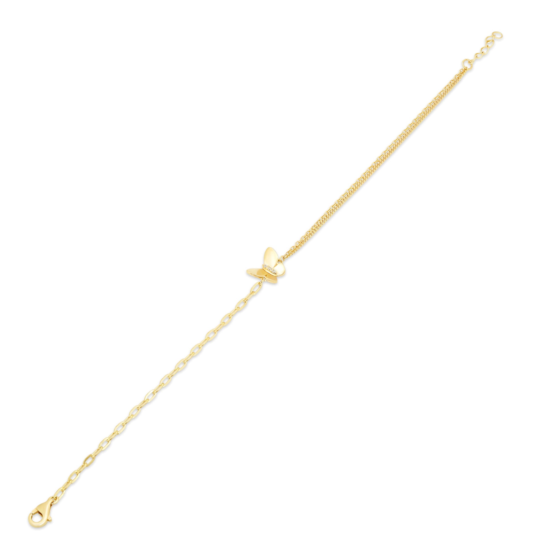 14KB0014. - 14 Karat Yellow Gold Butterfly Charm Double Strand Paperclip Adjustable Bracelet