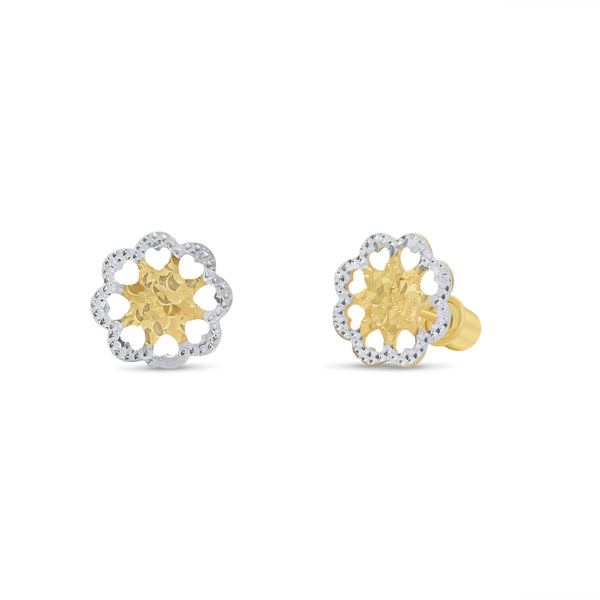 14KE0002. - Pendientes de oro amarillo y blanco de 14 quilates con corte de flor de diamante