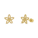 14KE0003. - 14 Karat Yellow Gold Diamond Cut Star Flower Earrings