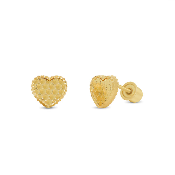 14KE0005. - Pendientes de oro amarillo de 14 quilates con forma de corazón y panal.