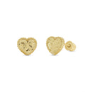 14KE0006. - 14 Karat Yellow Gold Diamond Cut Heart Earrings