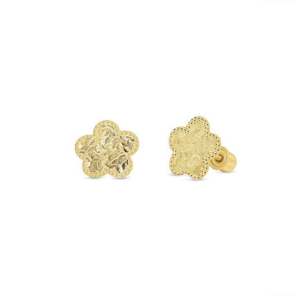 14KE0008. - Pendientes de oro amarillo de 14 quilates con flor de diamante tallada