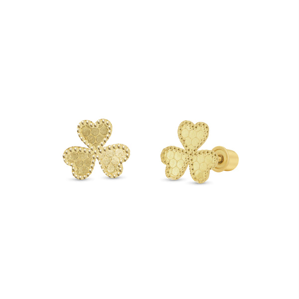 14KE0010. - Pendientes de trébol con cuentas y panal de abeja en oro amarillo de 14 quilates