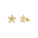 14KE0013. - 14 Karat Yellow Gold Diamond Cut Star Flower Earrings