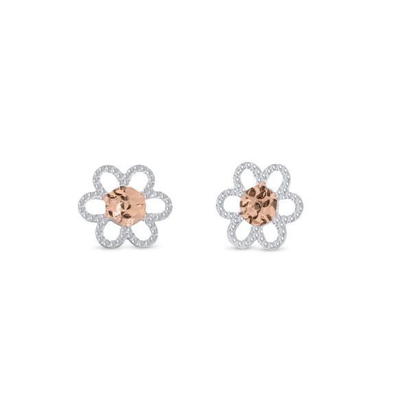 14KE0014. - Aretes de oro blanco y rosa de 14 quilates con cuentas y diamantes tallados.