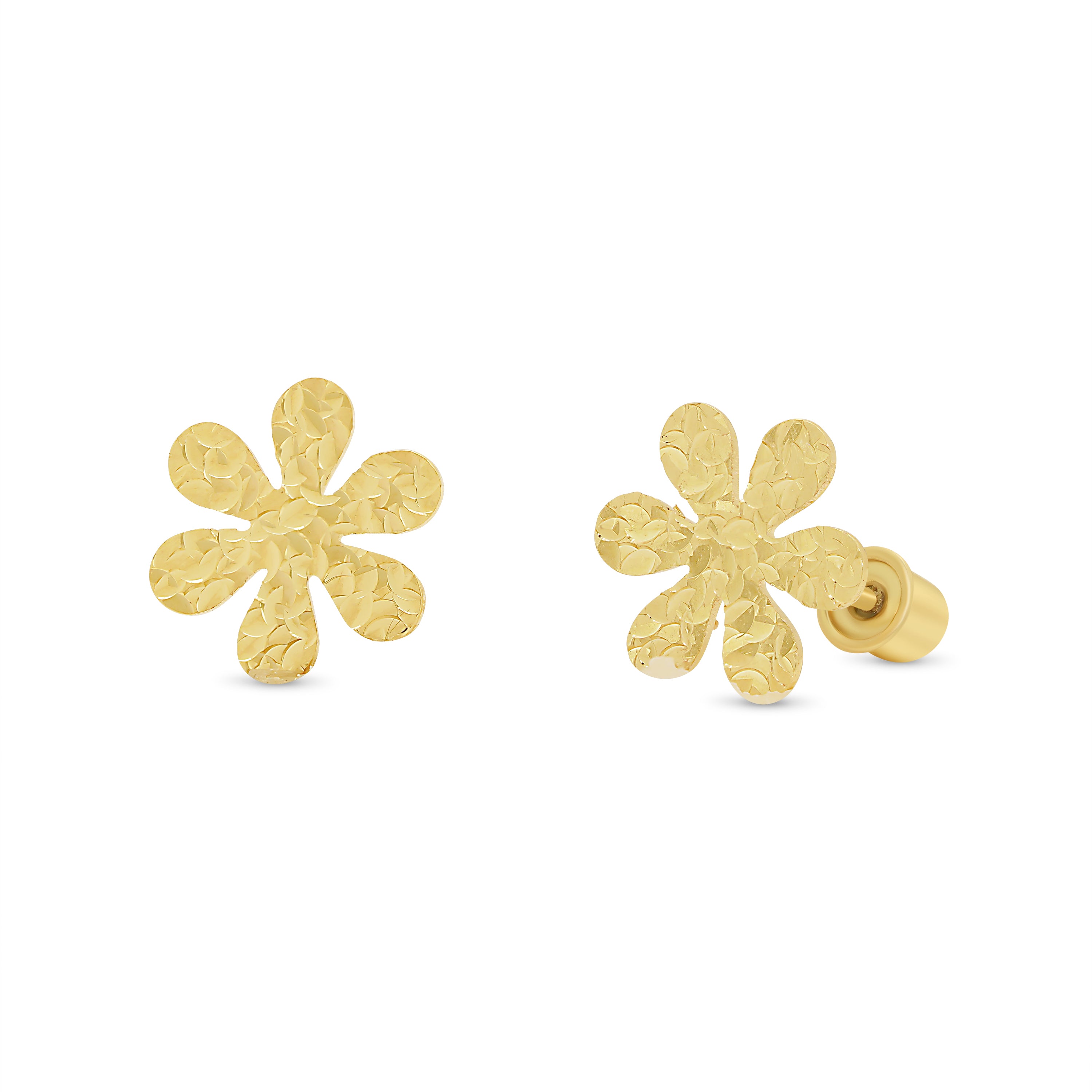 14KE0018. - 14 Karat Yellow Gold Confetti Diamond Cut Flower Earrings