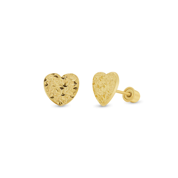14KE0020. - Pendientes de corazón de confeti con corte de diamante en oro amarillo de 14 quilates