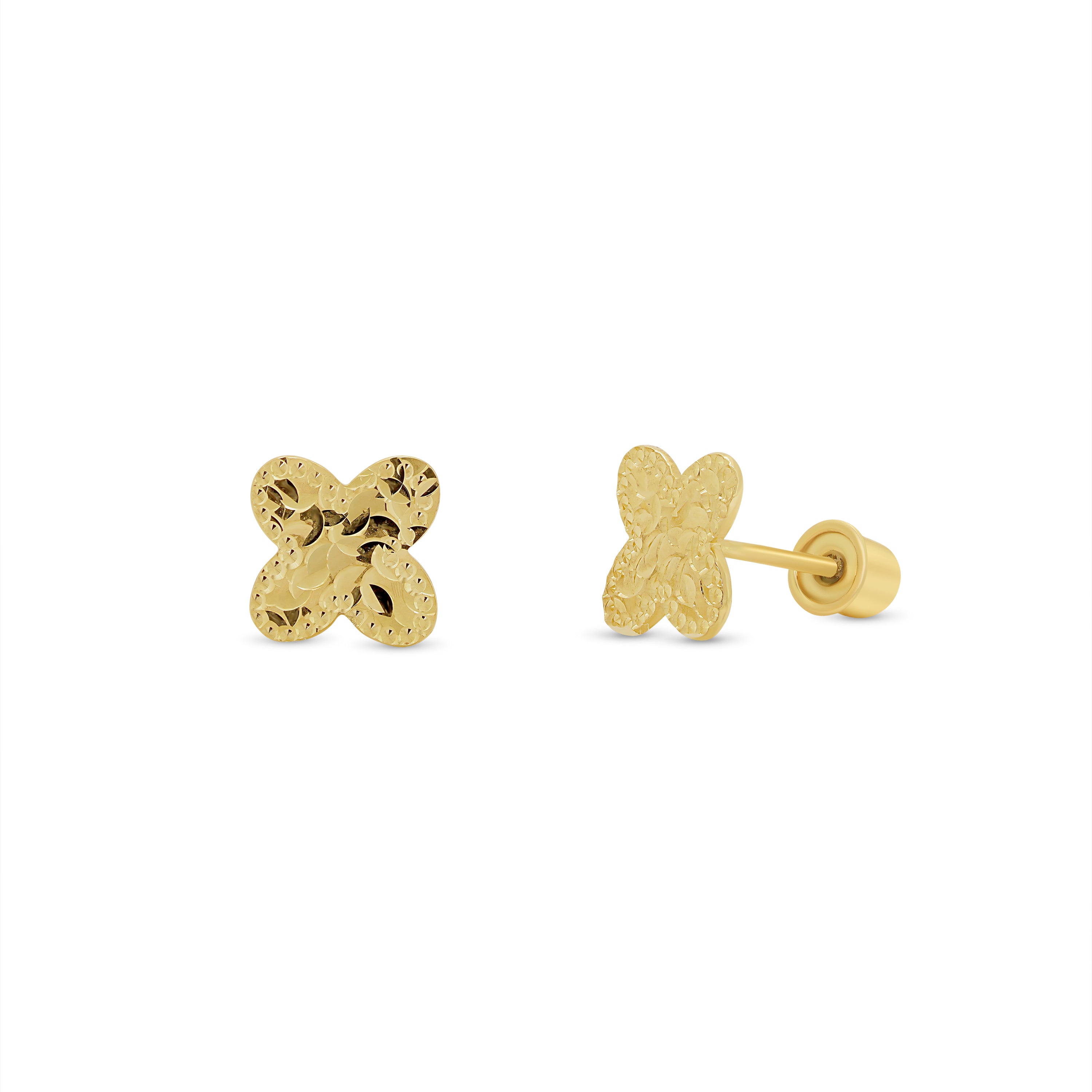 14KE0021. - 14 Karat Yellow Gold Beaded &  Diamond Cut Confetti Clover Earrings