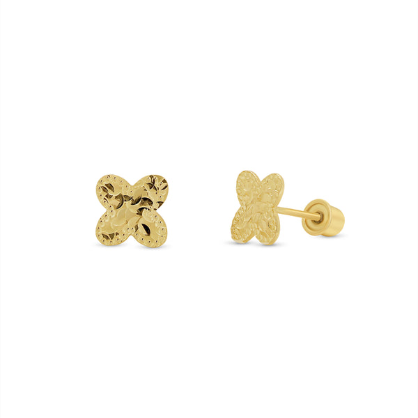 14KE0021. - Pendientes de trébol con confeti con cuentas y corte de diamante en oro amarillo de 14 quilates