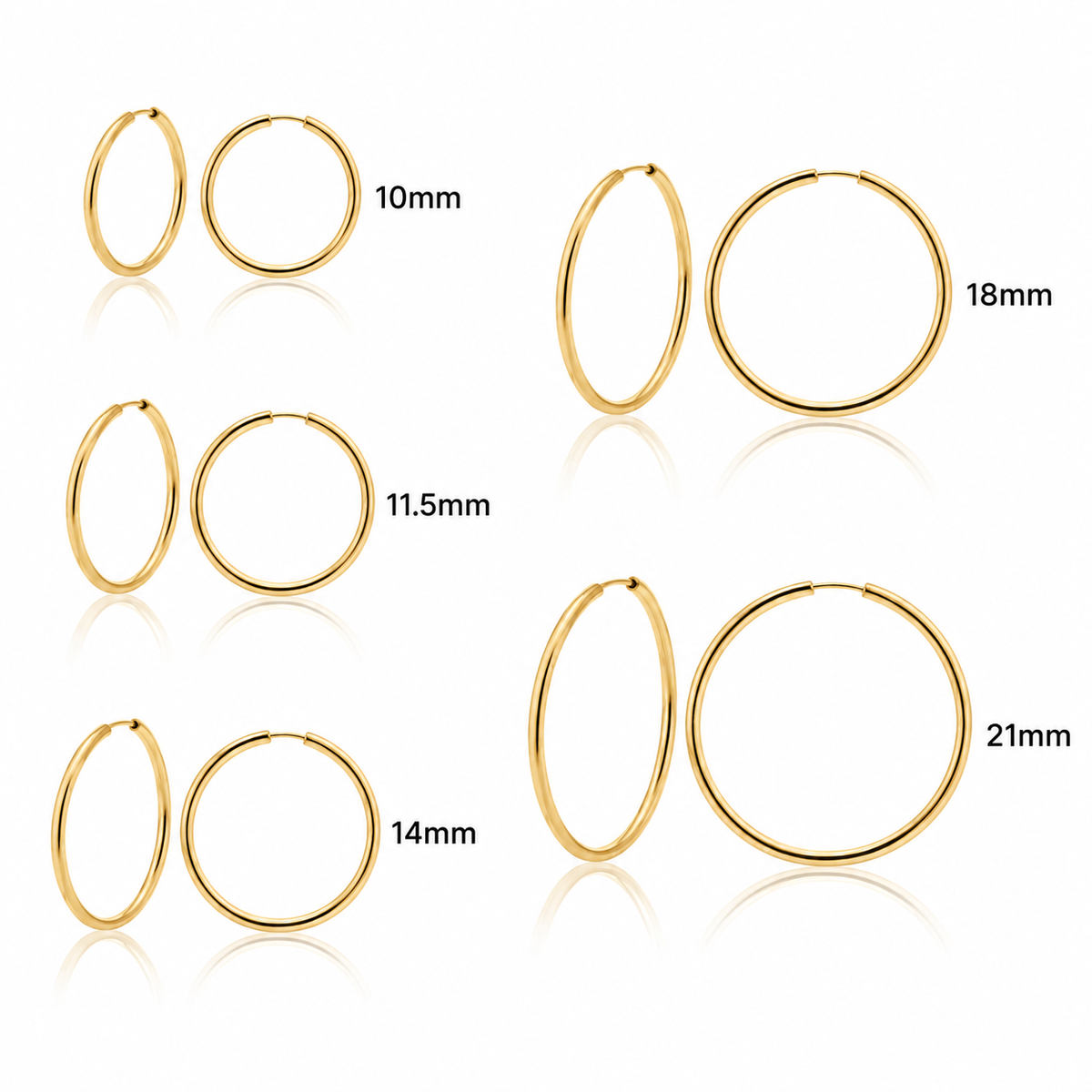 14KE0025. - 14 Karat Yellow Gold Thin Plain Endless Hoop Earrings