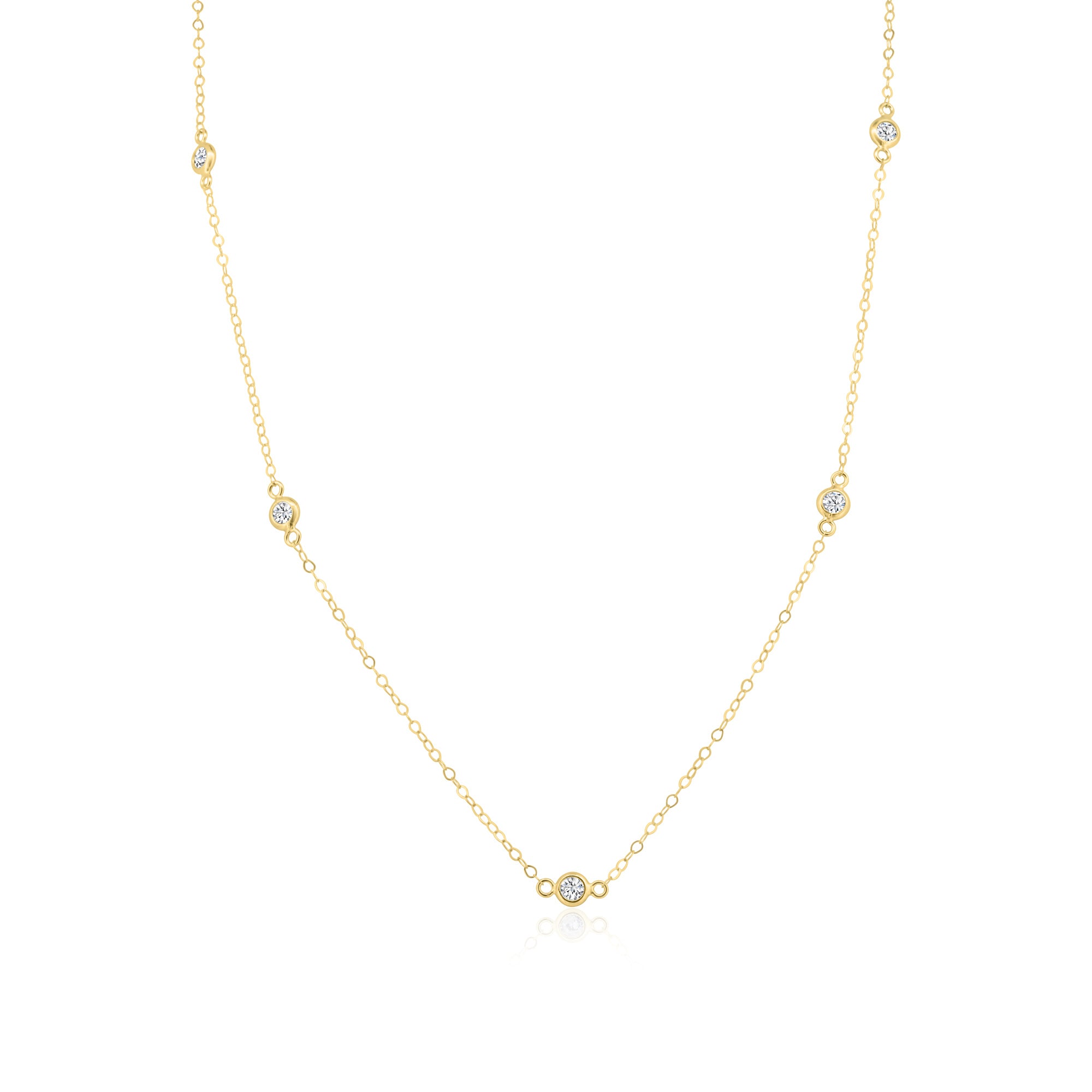 14N00001 - 14 Karat Yellow Gold Clear CZ Round Charm Link Necklace ...