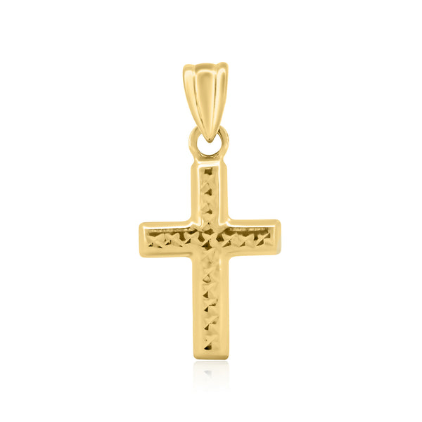 14P00041 - Colgante de Crucifijo de Tubo Hueco Texturizado con Corte de Diamante en Oro Amarillo de 14 Quilates