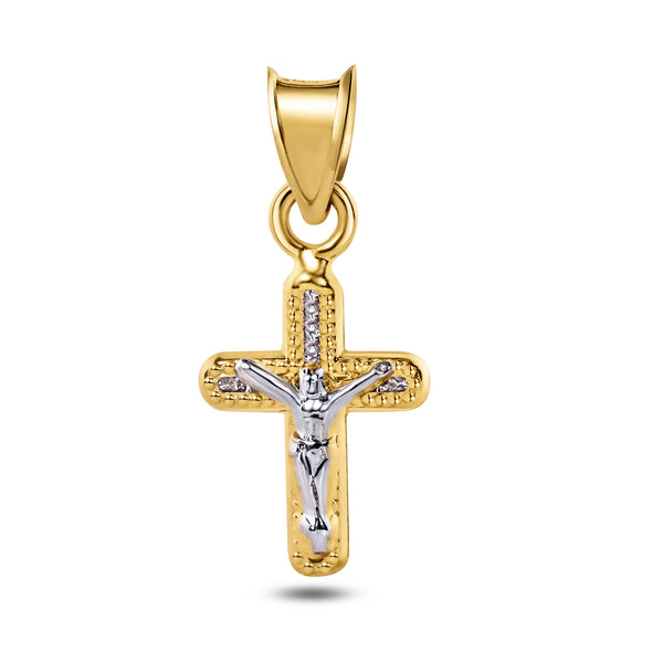 14P00047 - 14 Karat Yellow Gold Crucifix Clear CZ Pendant