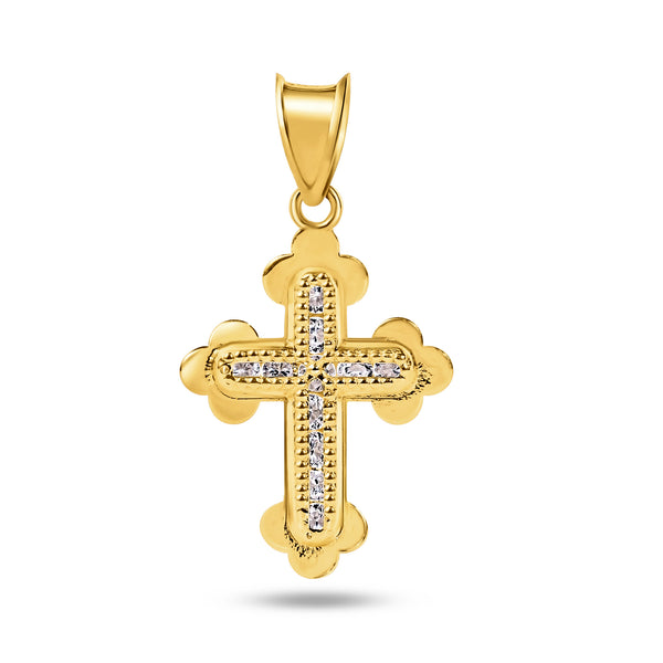14P00049 - 14 Karat Yellow Gold Crucifix Clear CZ Pendant