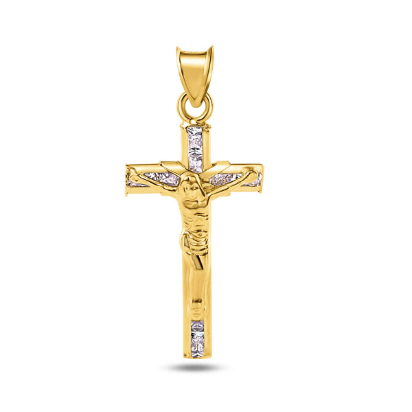 14P00054 - 14 Karat Yellow Gold Crucifix Clear CZ Pendant