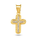 14P00055 - 14 Karat Yellow Gold Diamond Cut Beaded Crucifix Clear CZ Pendant