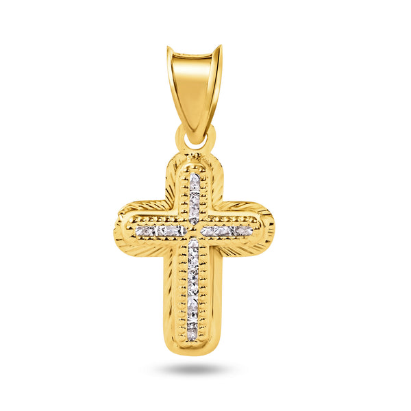 14P00055 - 14 Karat Yellow Gold Diamond Cut Beaded Crucifix Clear CZ Pendant