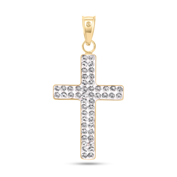 14P00076. - 14 Karat Yellow Gold 2 Sided Patterned Cross Clear CZ Pendant
