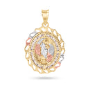 14P00093. - 14 Karat Yellow Gold 2 Tone 20mm Diamond Cut Oval Bezel Saint Jude Clear CZ Pendant