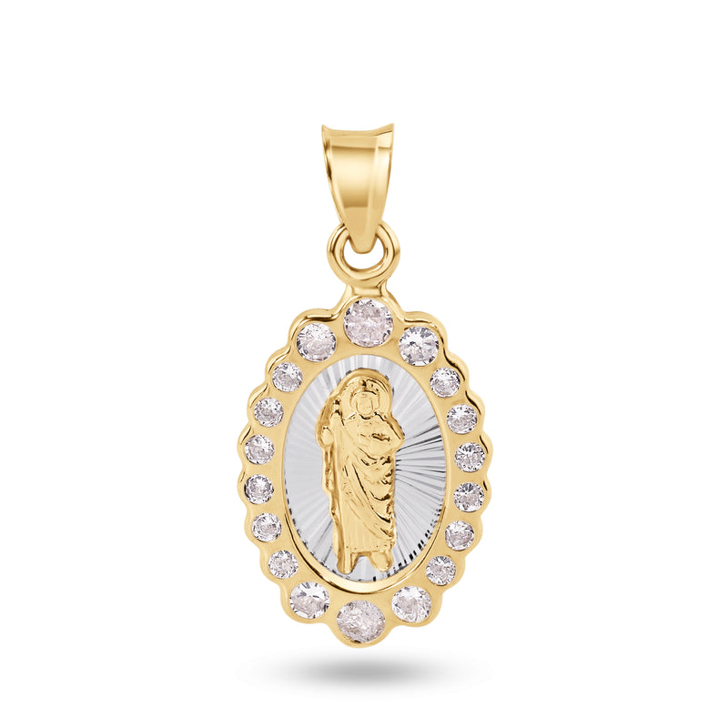 14P00103. - Colgante ovalado de oro amarillo de 14 quilates con circonita transparente de San Judas de 18 mm