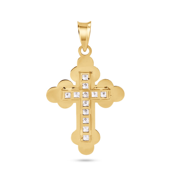 14P00120. - Colgante de circonita transparente con cruz ortodoxa amarilla de 14 quilates.