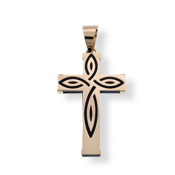 14P00171. - 14 Karat Yellow Gold Celtic Accented Cross Black Enamel 15.9mm x 20.5mm Pendant