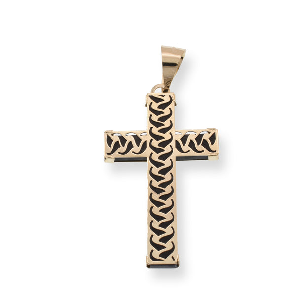 14P00172. - 14 Karat Yellow Gold Accented Cross Black Enamel 15.9mm x 20.8mm Pendant