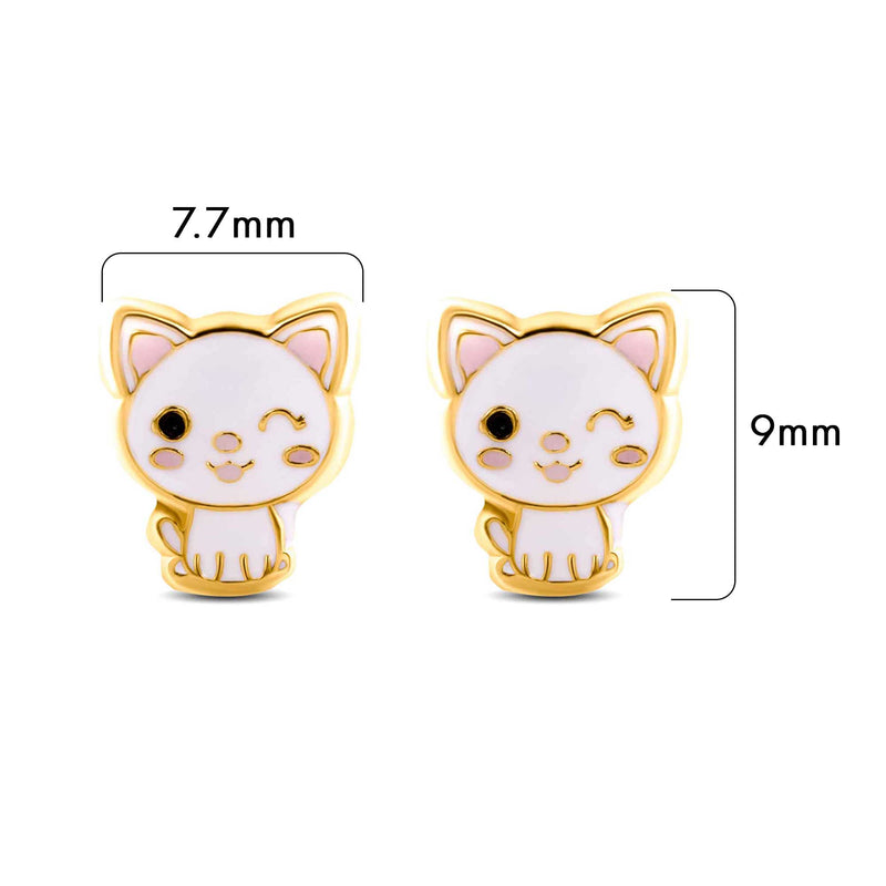 14E00351. - 14 Karat Yellow Michi Cat Screw Back Earrings