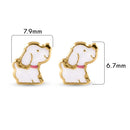 14E00433. - 14 Karat Dog White Enamel Pink Leash Screw Back Earrings