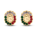 14E00436. - 14 Karat Yellow Gold Guadalupe Red Green and Clear Screw Back Earrings