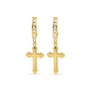 14E00452. - 14 Karat Yellow Gold 12.9mm Hoop Half Studded Clear CZ Cross Latch Box Earrings
