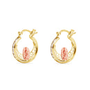 14E00456. - 14 Karat Yellow Gold 17.8mm Two Tone Hoop Studded Clear CZ Our Lady of Guadalupe Latch Box Earrings