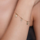14KB0004. - 14 Karat Yellow Gold Diamond Cut Beads Guadalupe and Cross Charms Adjustable Bracelet