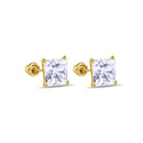 14MGME00039 - 14 Karat Yellow Gold Square Moissanite Stud Screw Back Earring