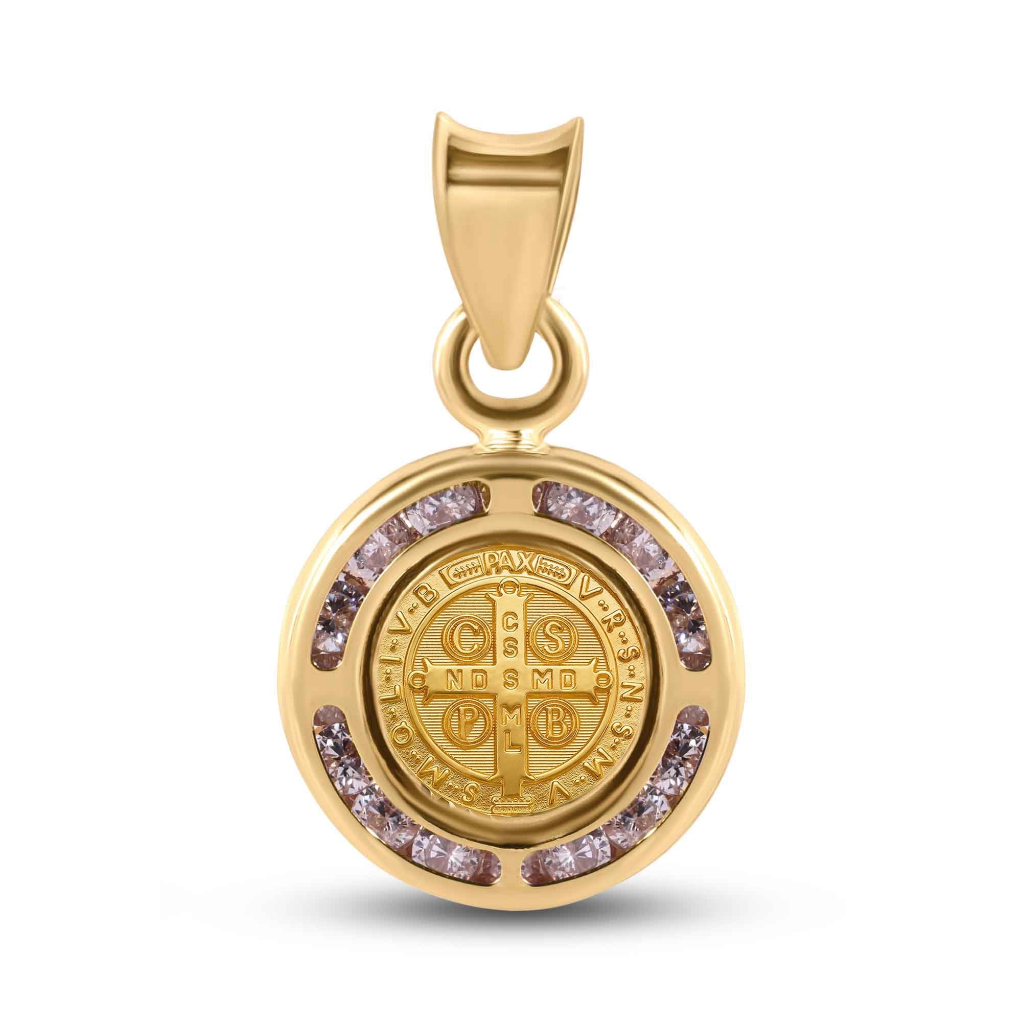 アクセサリー BACKBONE pendant top 14P00107. - 14 Karat Yellow Gold 11.5mm Saint Benedict Medal Clear