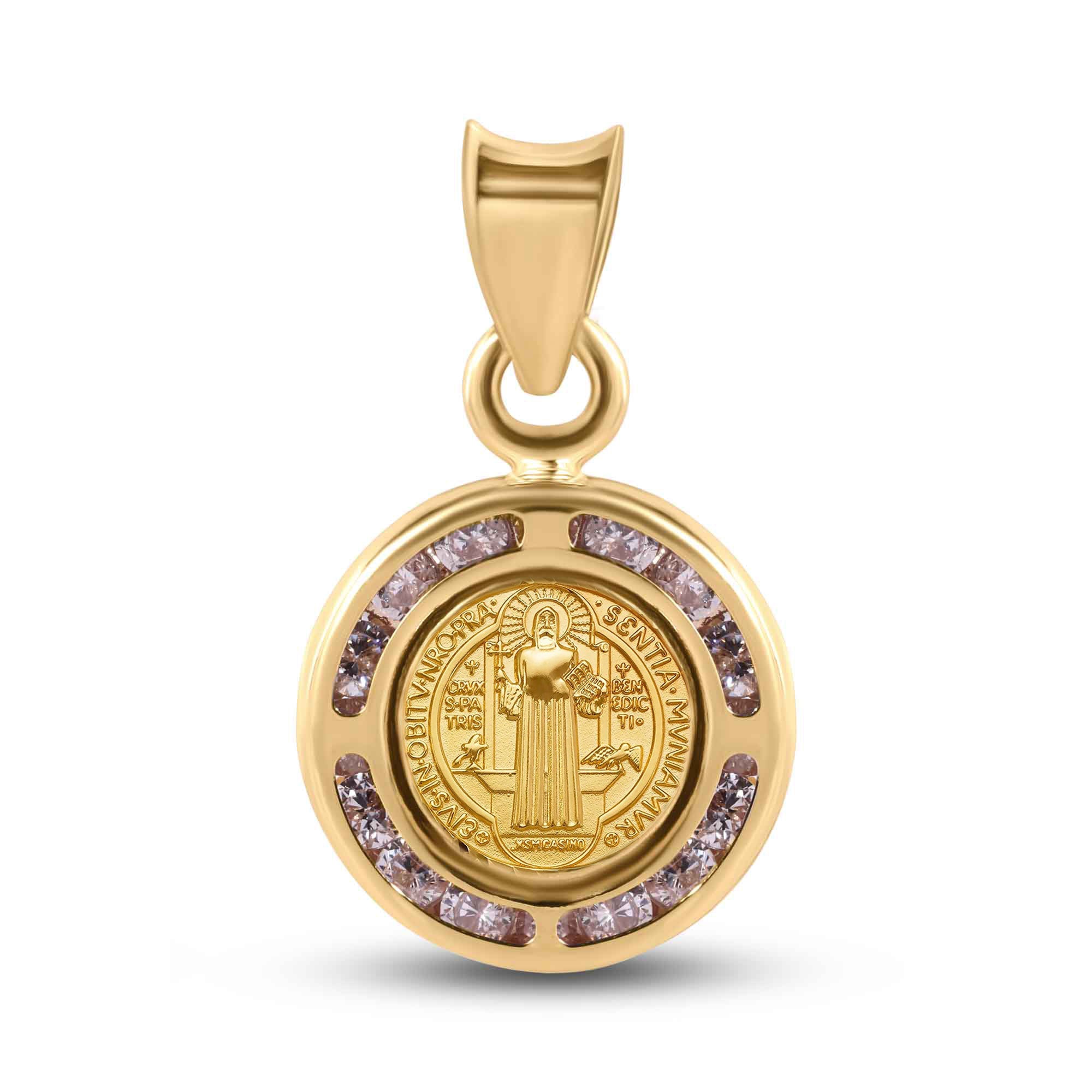 14P00107. - 14 Karat Yellow Gold 11.5mm Saint Benedict Medal Clear