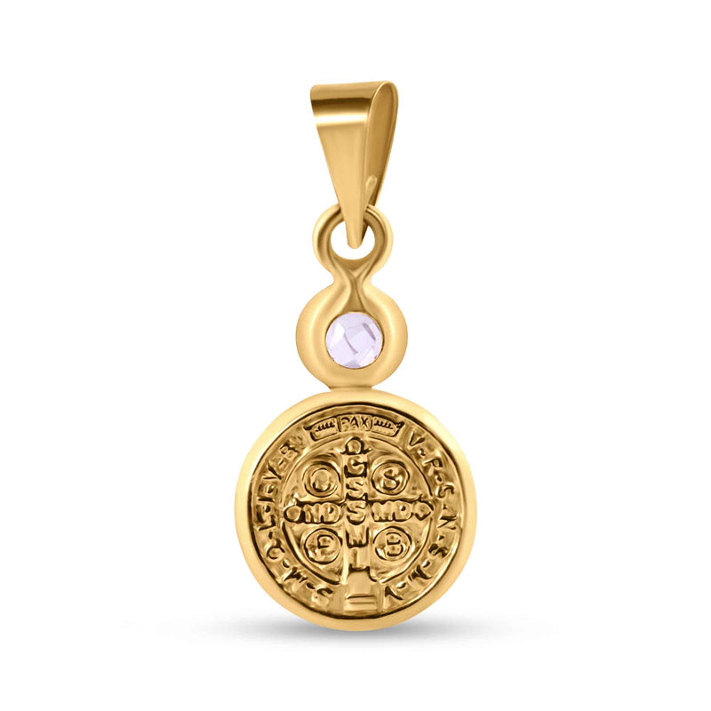 14P00108. - 14 Karat Yellow Gold 11mm Saint Benedict Medal Clear CZ Pendant