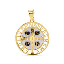 14P00133. - Colgante de oro amarillo de 14 quilates con oración de San Benito en esmalte ovalado de 19,8 mm