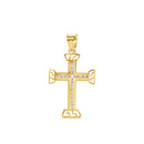 14P00141. - 14 Karat Yellow Gold Multi Faceted Cross Clear CZ Pendant