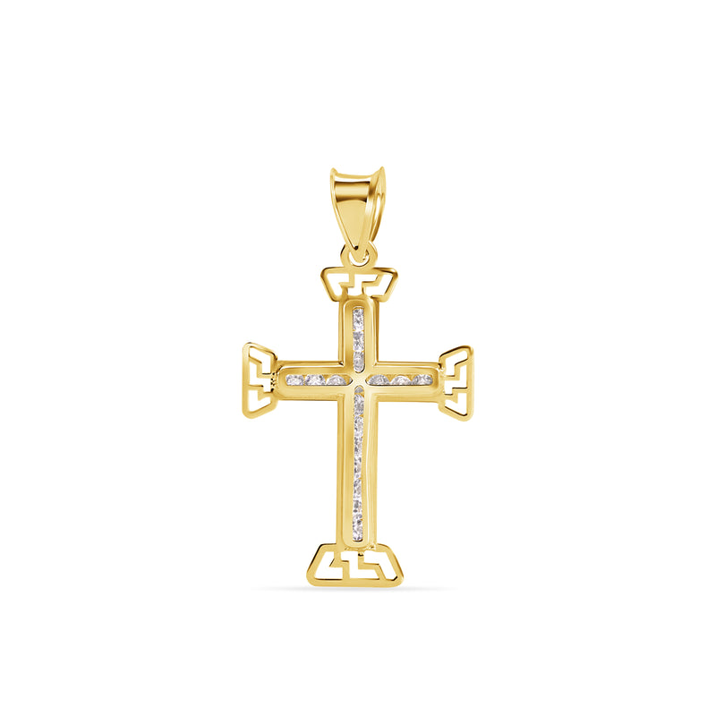 14P00141. - 14 Karat Yellow Gold Multi Faceted Cross Clear CZ Pendant