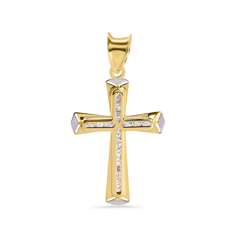 14P00142. - 14 Karat Yellow Gold Cross Clear CZ Pendant