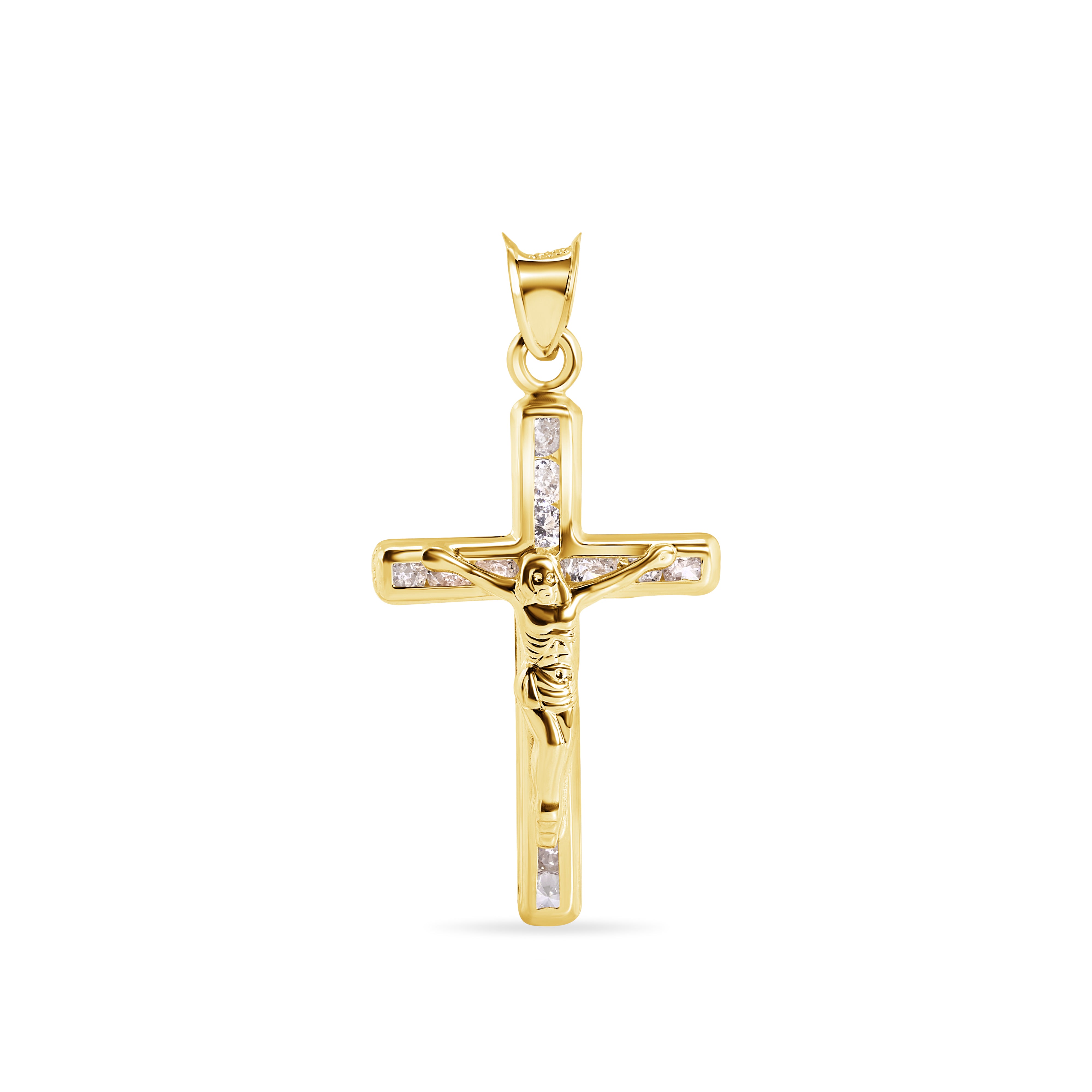 14P00144. - 14 Karat Yellow Gold Cross Jesus Christ Clear CZ