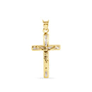 14P00144. - 14 Karat Yellow Gold Cross Jesus Christ Clear CZ Pendant