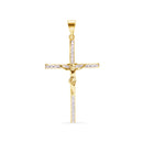 14P00151. - 14 Karat Yellow Gold Cross Jesus Christ Studded Clear CZ Pendant